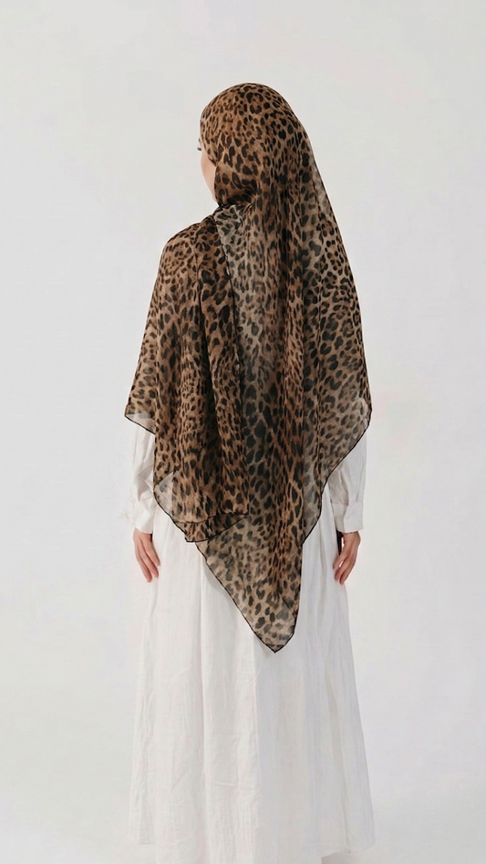 Hijab Satin Léopard | Noora Collection